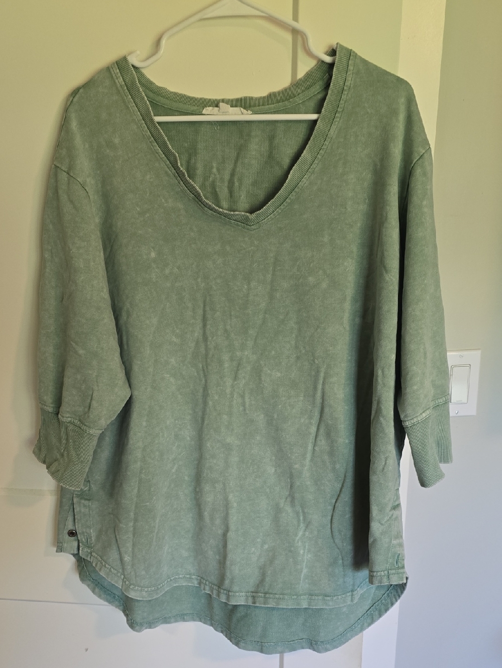 Jane and Delancey Washed Sage V-Neck Pullover